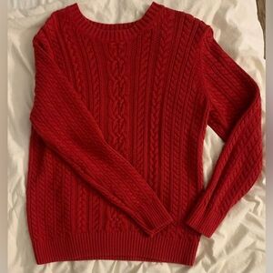 Amazon Essentials Women’s Cable Knit Sweater Crewneck Red Large Cotton